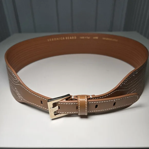 Veronica Beard Kiara Leather Belt Brown Honey Chunky Coastal Cowgirl Size L